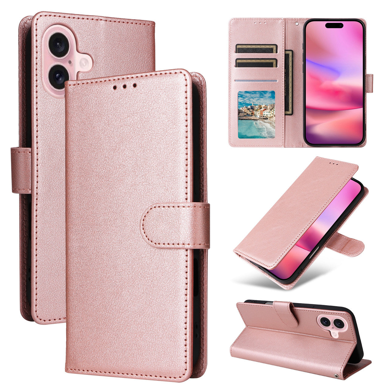 Étui portefeuille en cuir pour iPhone 16 Étui portefeuille en cuir pour iPhone 16